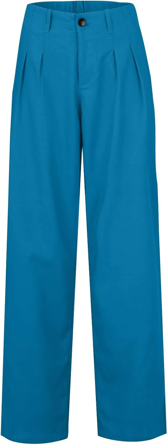 Cargo Pants for Women Casual Solid Pant Straight High Waist Buttons Pleated Trousers Wide Leg Sweatpants with Pocket