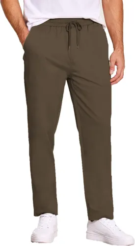 COOFANDY Men's Casual Cotton Pants Regular Fit Elastic Waist Drawstring Twill Pants Straight Leg Chino Pants
