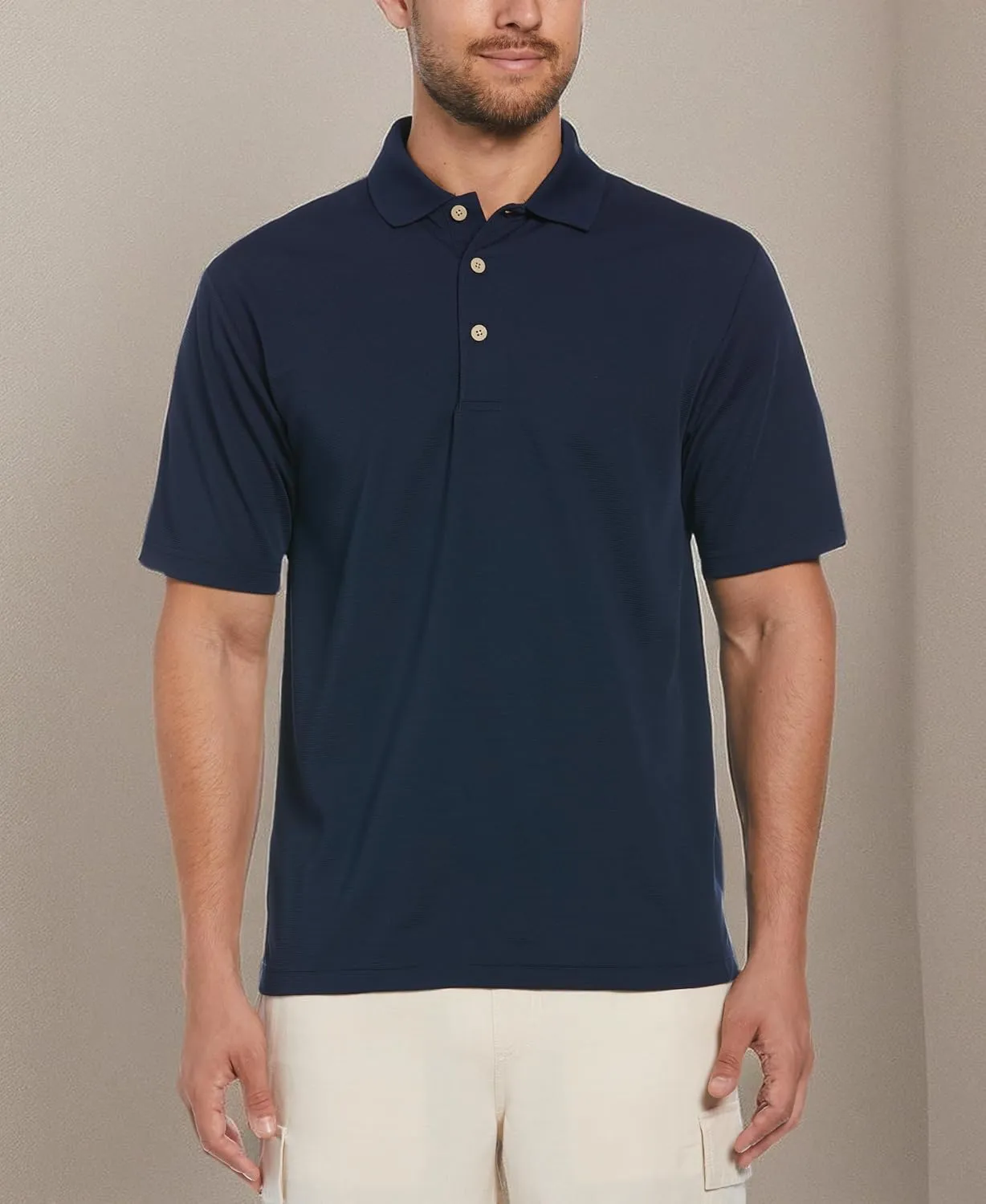 Cubavera mens Essential Textured Performance Polo Shirt, Moisture-wicking Technology