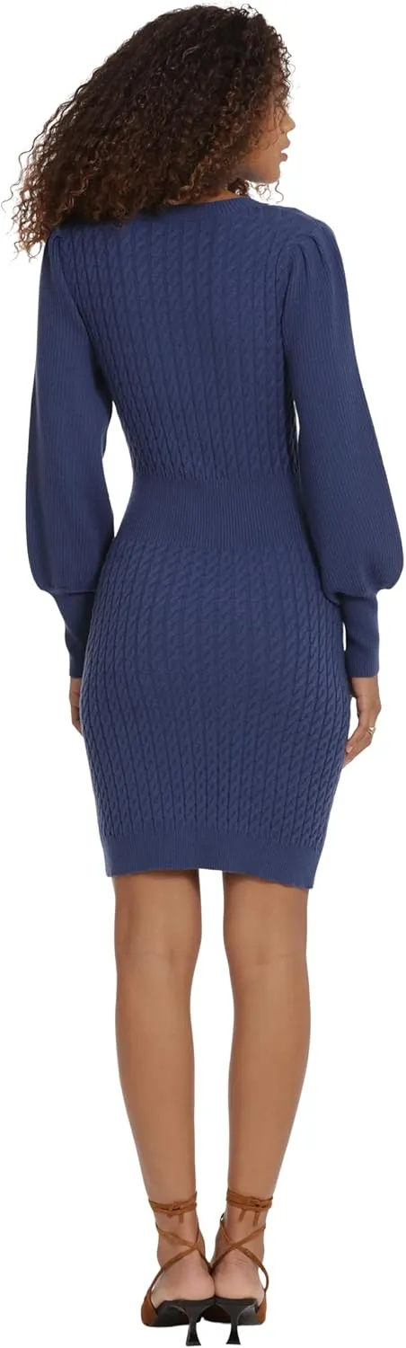 Donna Morgan Mixed Cable Knit Fall Winter Sweater Dresses for Women