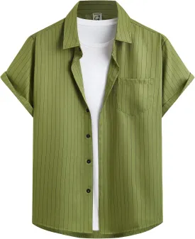 Hardaddy Men's Casual Striped Shirts Button Down Short Sleeve Blouse Summer Hawaiian Shirt