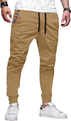HOTake Mens Joggers Pants Elastic Waistband Khaki Pants Mens Drawstring Casual Pants with Signature Pockets