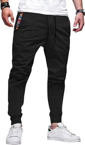 HOTake Mens Joggers Pants Elastic Waistband Khaki Pants Mens Drawstring Casual Pants with Signature Pockets