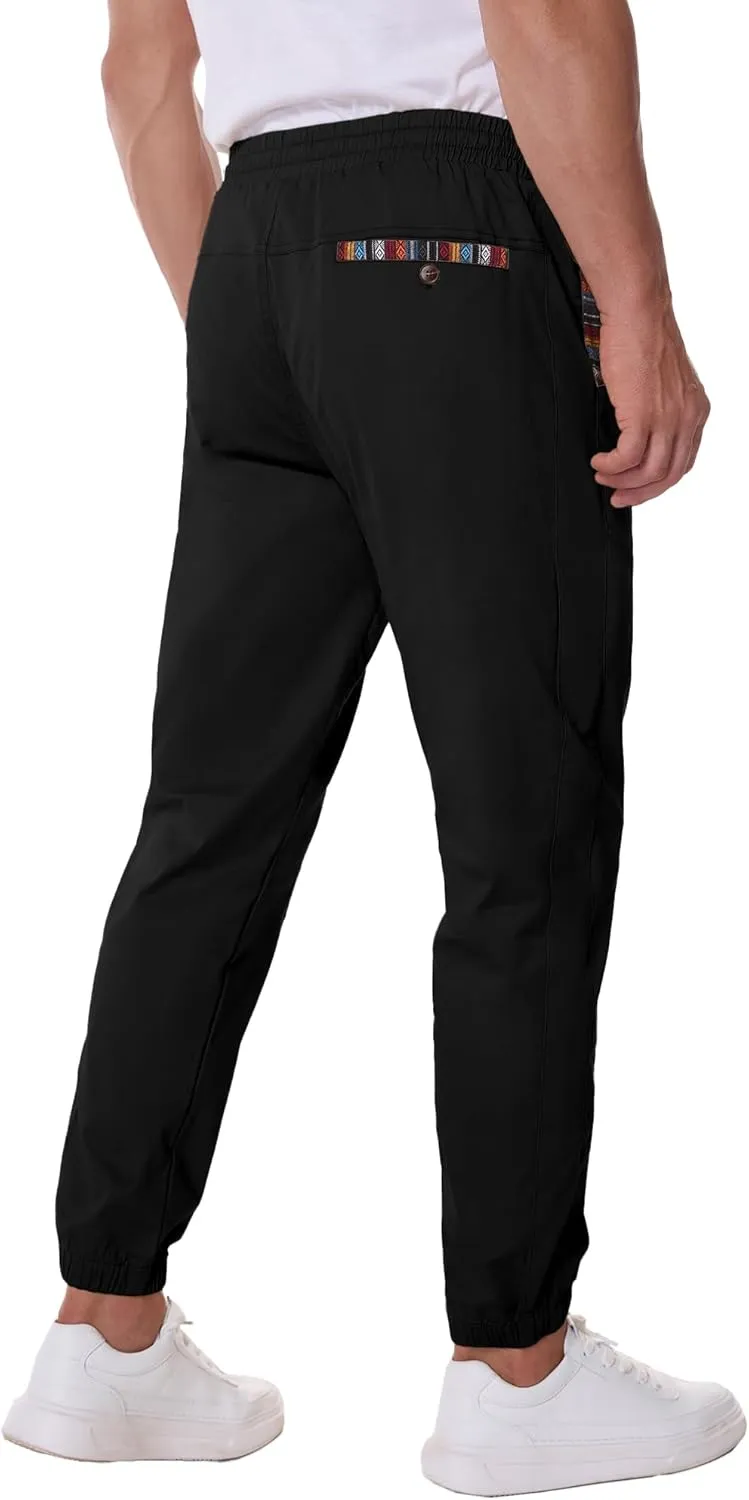 HOTake Mens Joggers Pants Elastic Waistband Khaki Pants Mens Drawstring Casual Pants with Signature Pockets
