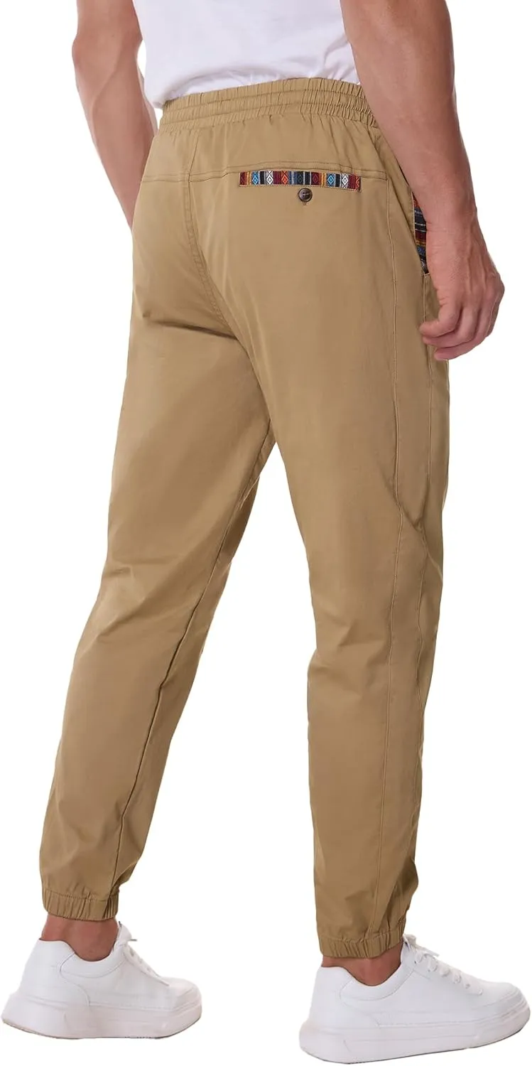 HOTake Mens Joggers Pants Elastic Waistband Khaki Pants Mens Drawstring Casual Pants with Signature Pockets