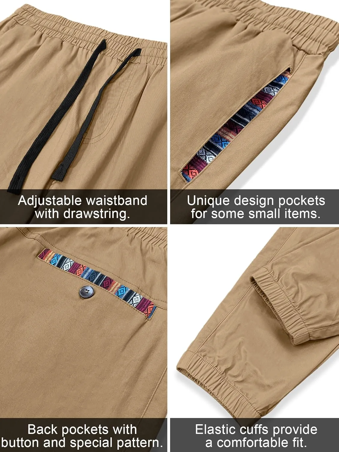 HOTake Mens Joggers Pants Elastic Waistband Khaki Pants Mens Drawstring Casual Pants with Signature Pockets