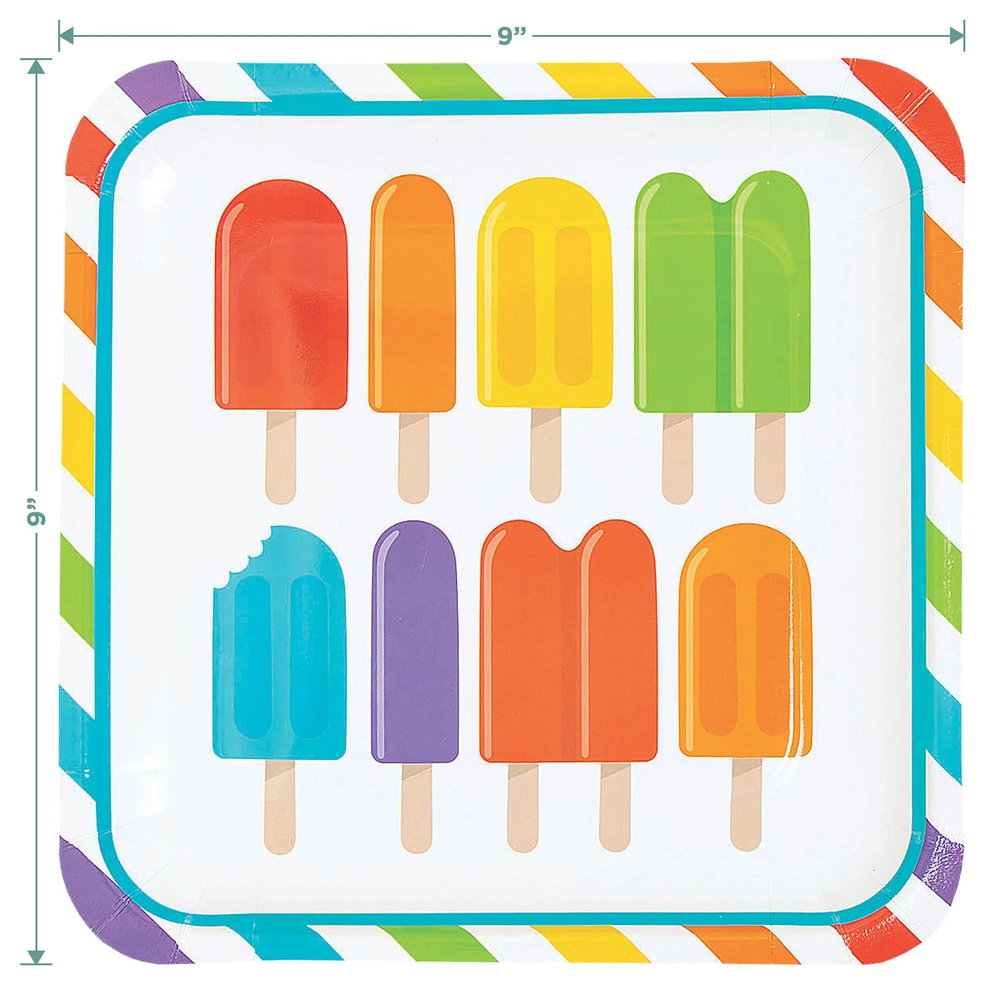Ice Pop Party Supplies - Popsicle Dinner Plates and Napkins - For Summer Birthday, 4th of July, or Pool Party (16 Plates & Napkins)