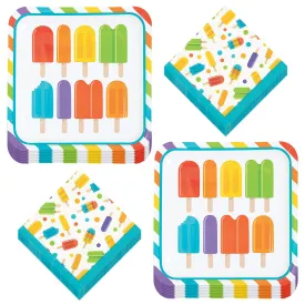 Ice Pop Party Supplies - Popsicle Dinner Plates and Napkins - For Summer Birthday, 4th of July, or Pool Party (16 Plates & Napkins)