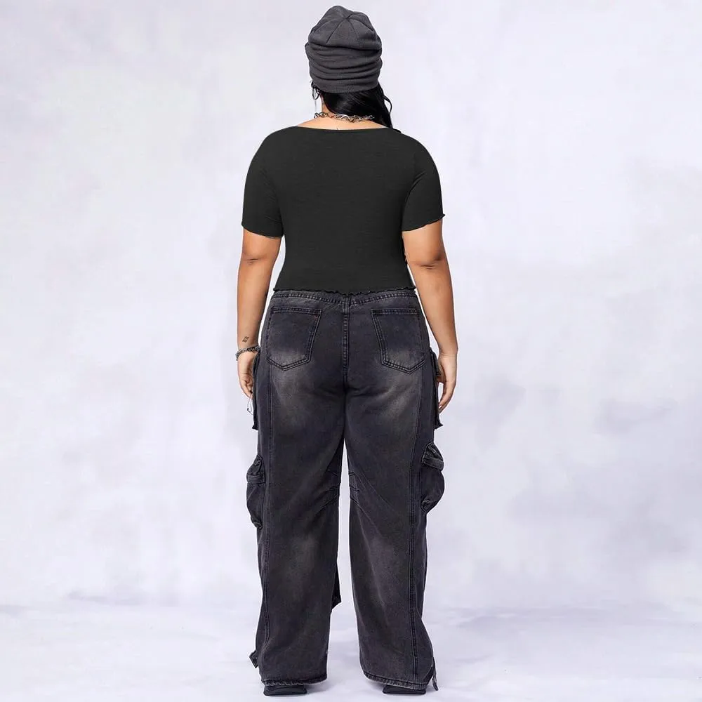JULYCLO Plus Size Shirt for Women Sweetheart Neck Short Sleeve Shirt Slim Fit Tee Top Sexy Twist Front Top Streetwear