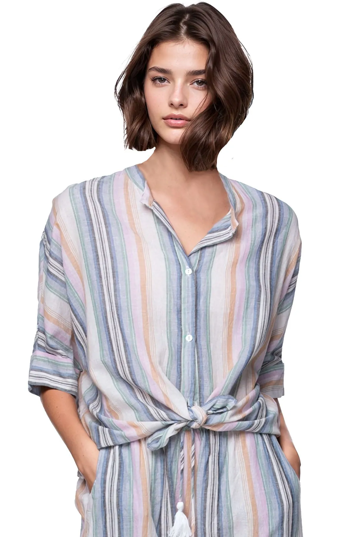 Kelly Button Front Crop Cotton Shirt