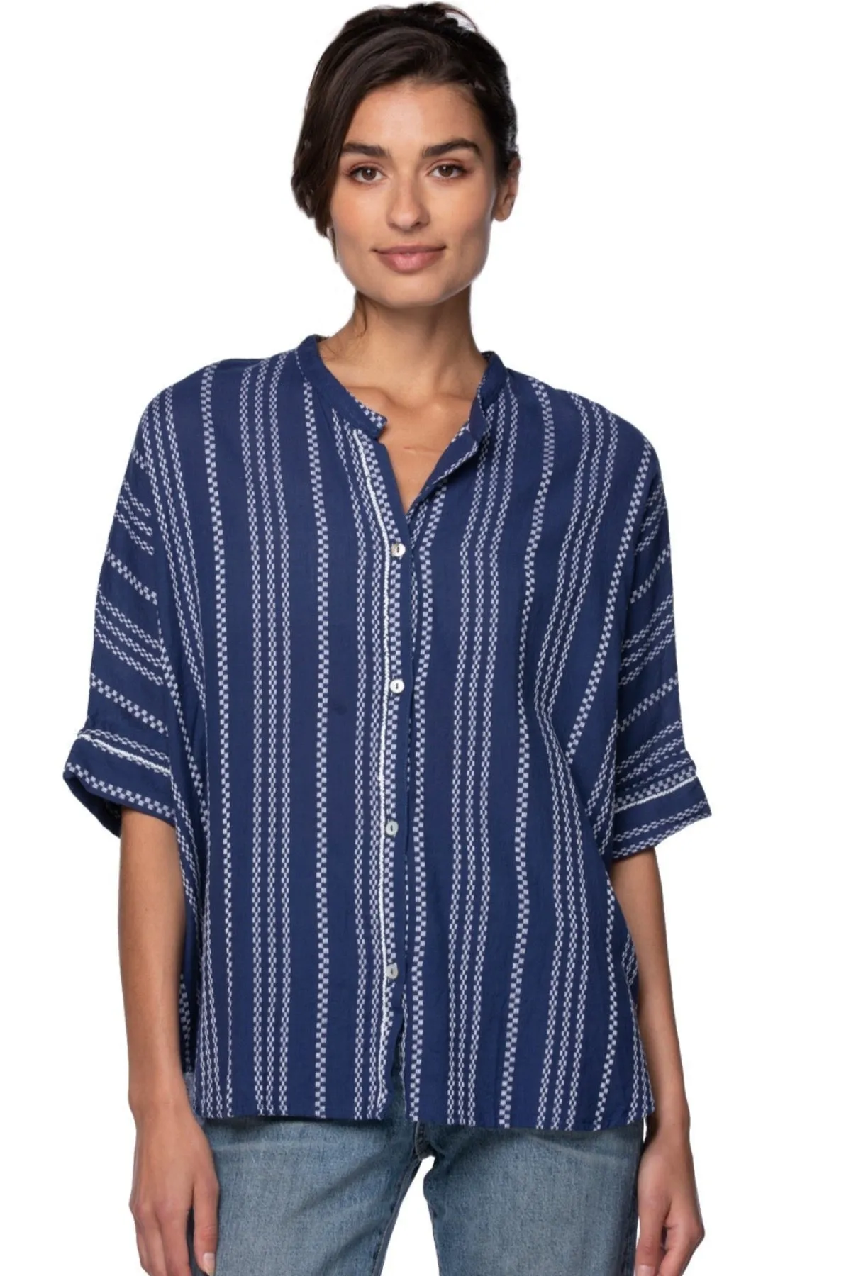 Kelly Button Front Crop Cotton Shirt