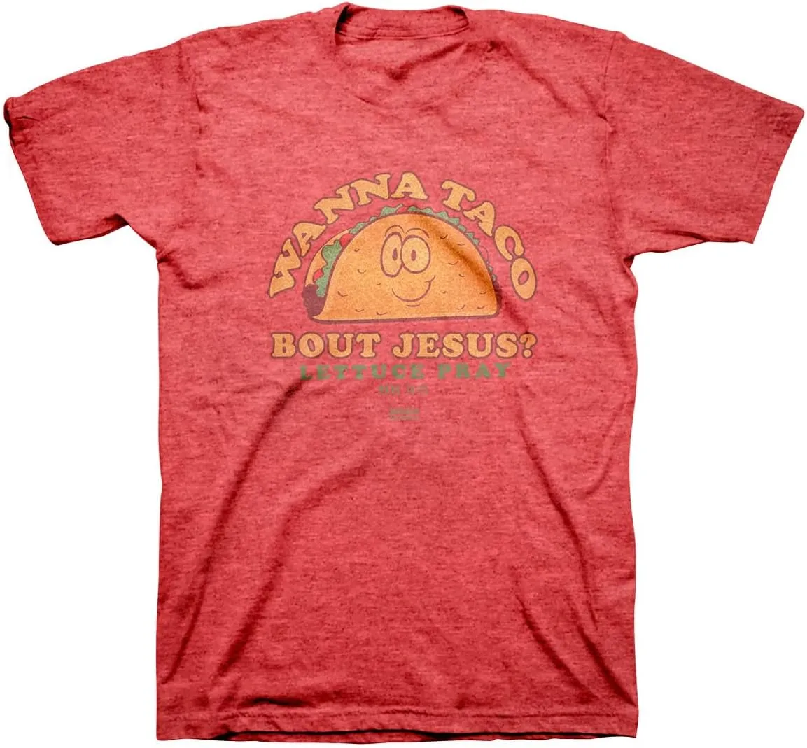 Kerusso Wanna Taco Bout Jesus Lettuce Pray Red Heather Cotton Crew Neck T-Shirt, Small