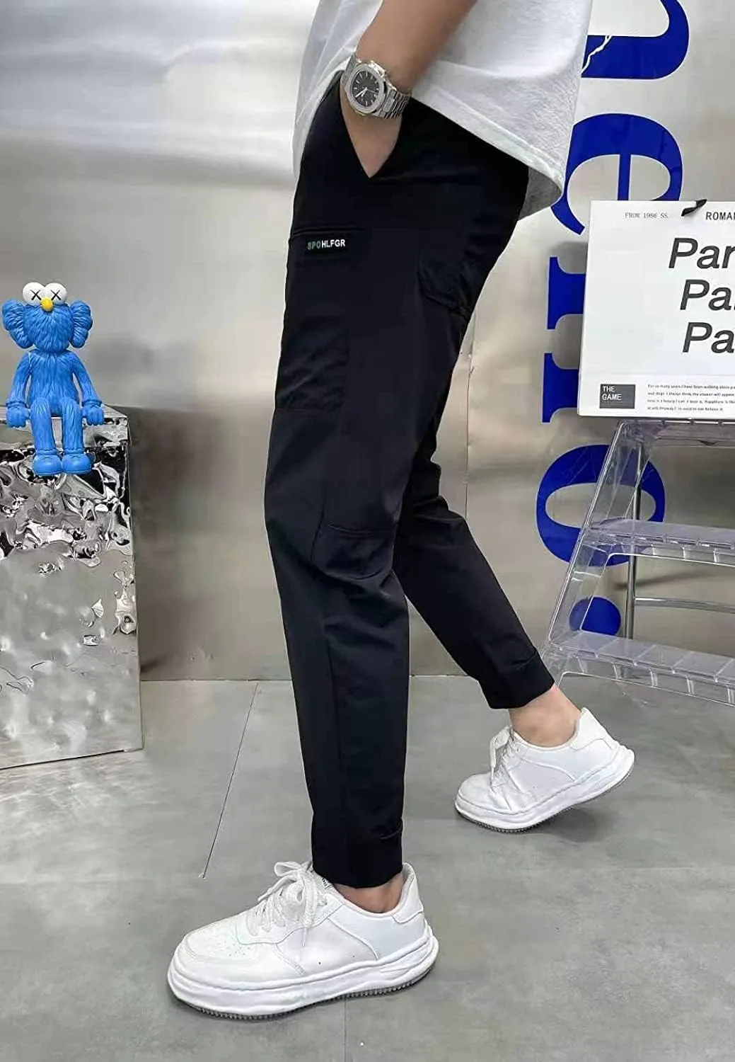 Men's High Stretch Multi-Pocket Skinny Cargo Pants,Outdoor Casual Drawstring Joggers Pants Cargo Pants Work Pants for Men
