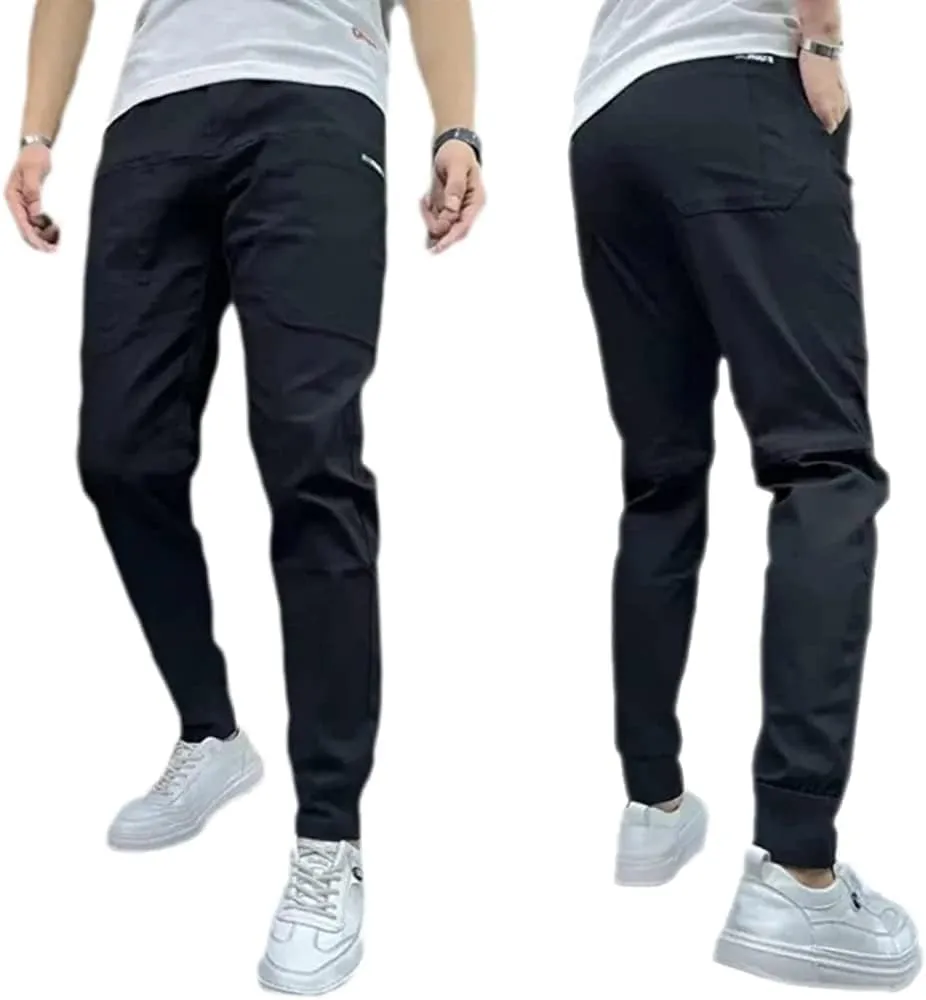 Men's High Stretch Multi-Pocket Skinny Cargo Pants,Outdoor Casual Drawstring Joggers Pants Cargo Pants Work Pants for Men