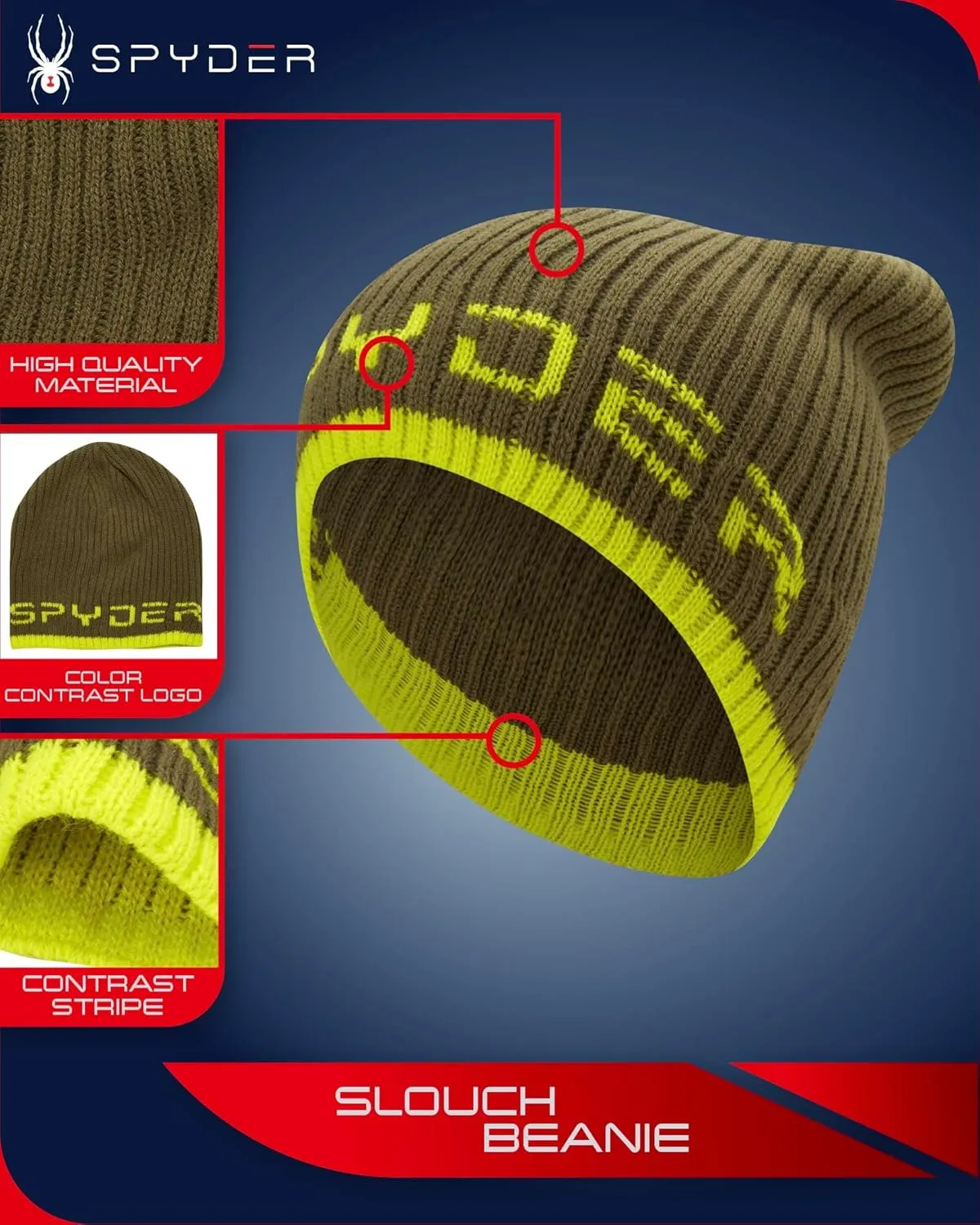 Spyder Men's Beanie - Lightweight Winter Rib Slouchy Beanie for Men - Soft and Warm Mens Beanie Hat, Skull Cap & Winter Hats