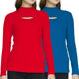SSLR Mock Neck Tops for Women Long Sleeve T Shirts Cut Out Ribbed Turtleneck Stretchy