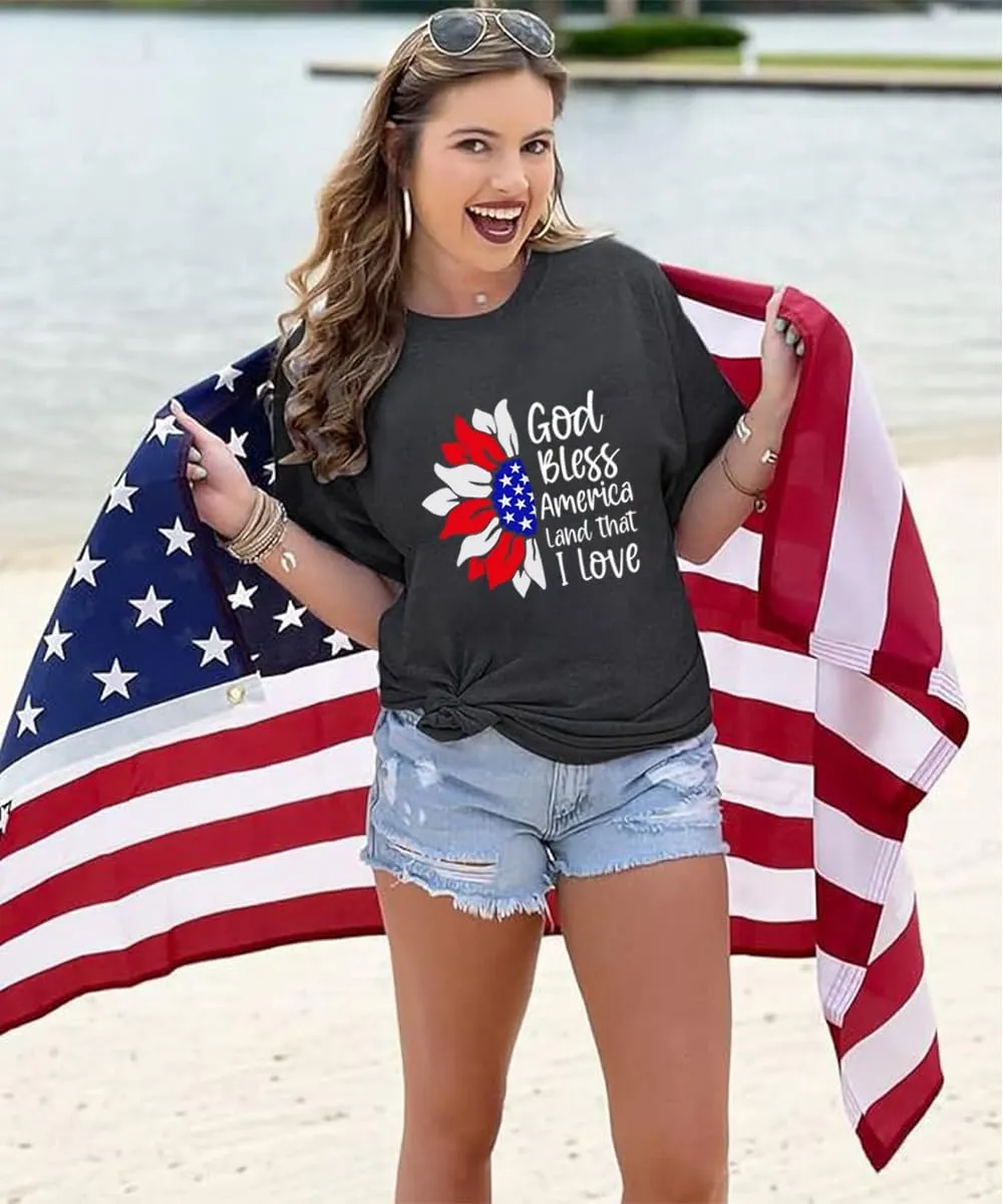 Sunflower Shirts for Women Funny Tshirts Graphic Tees Patriotic Shirts CuteSummer Athletic Tops Casual Women's Clothing