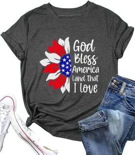 Sunflower Shirts for Women Funny Tshirts Graphic Tees Patriotic Shirts CuteSummer Athletic Tops Casual Women's Clothing