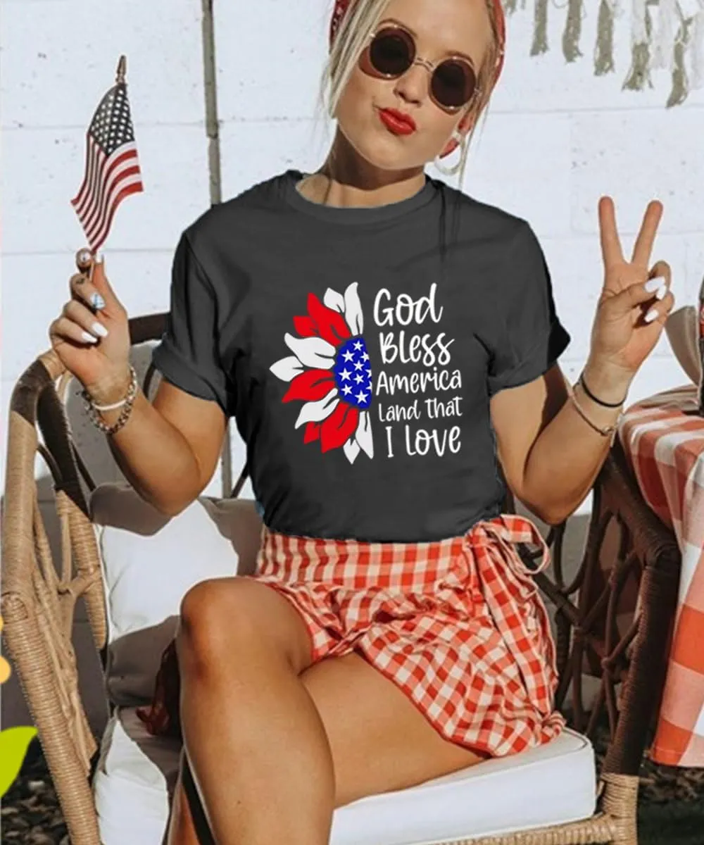 Sunflower Shirts for Women Funny Tshirts Graphic Tees Patriotic Shirts CuteSummer Athletic Tops Casual Women's Clothing