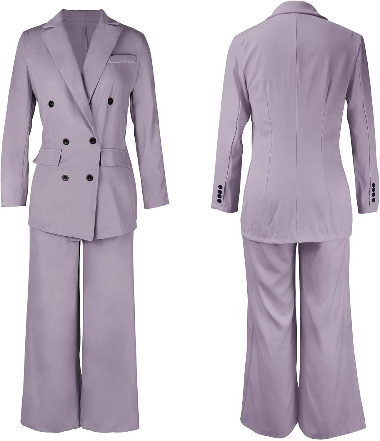 Vakkest Pant Suits for Women Dressy 2 Piece Outfit Business Casual Blazer Jackets and Wide Leg Work Office Slacks Set