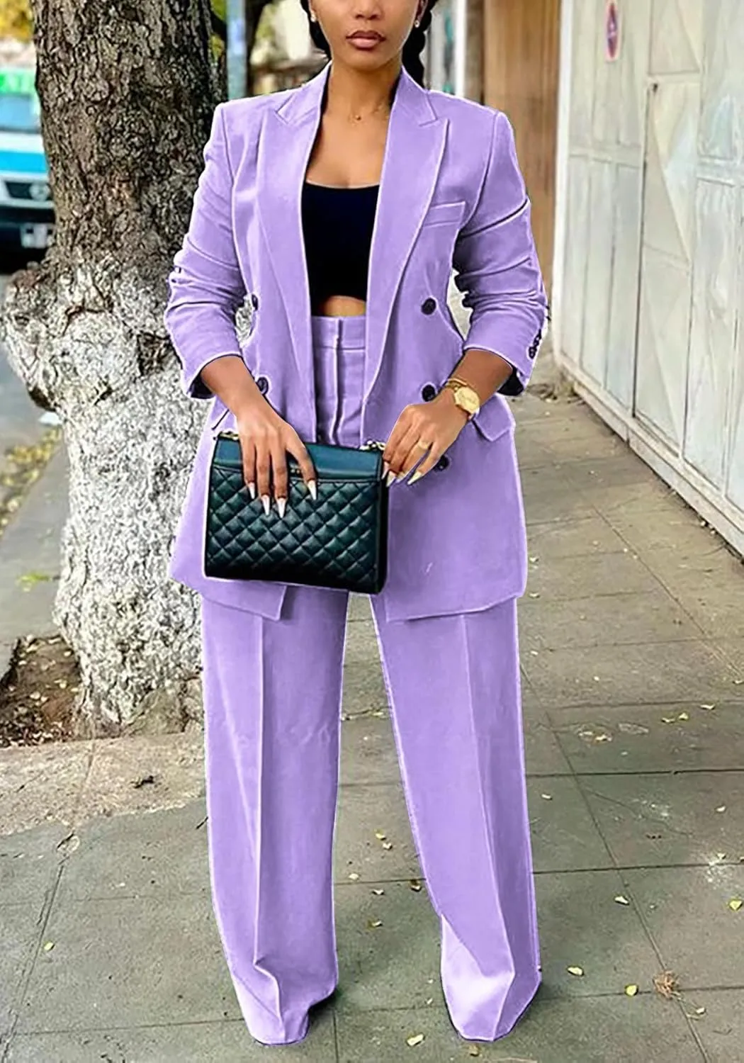 Vakkest Pant Suits for Women Dressy 2 Piece Outfit Business Casual Blazer Jackets and Wide Leg Work Office Slacks Set