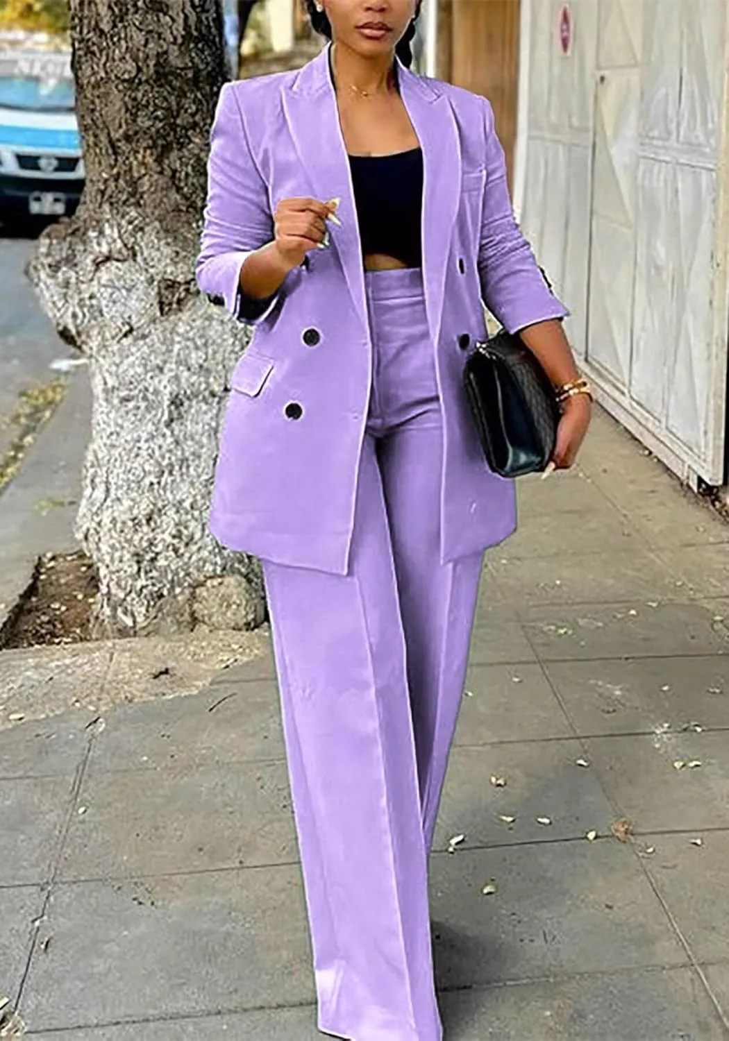 Vakkest Pant Suits for Women Dressy 2 Piece Outfit Business Casual Blazer Jackets and Wide Leg Work Office Slacks Set