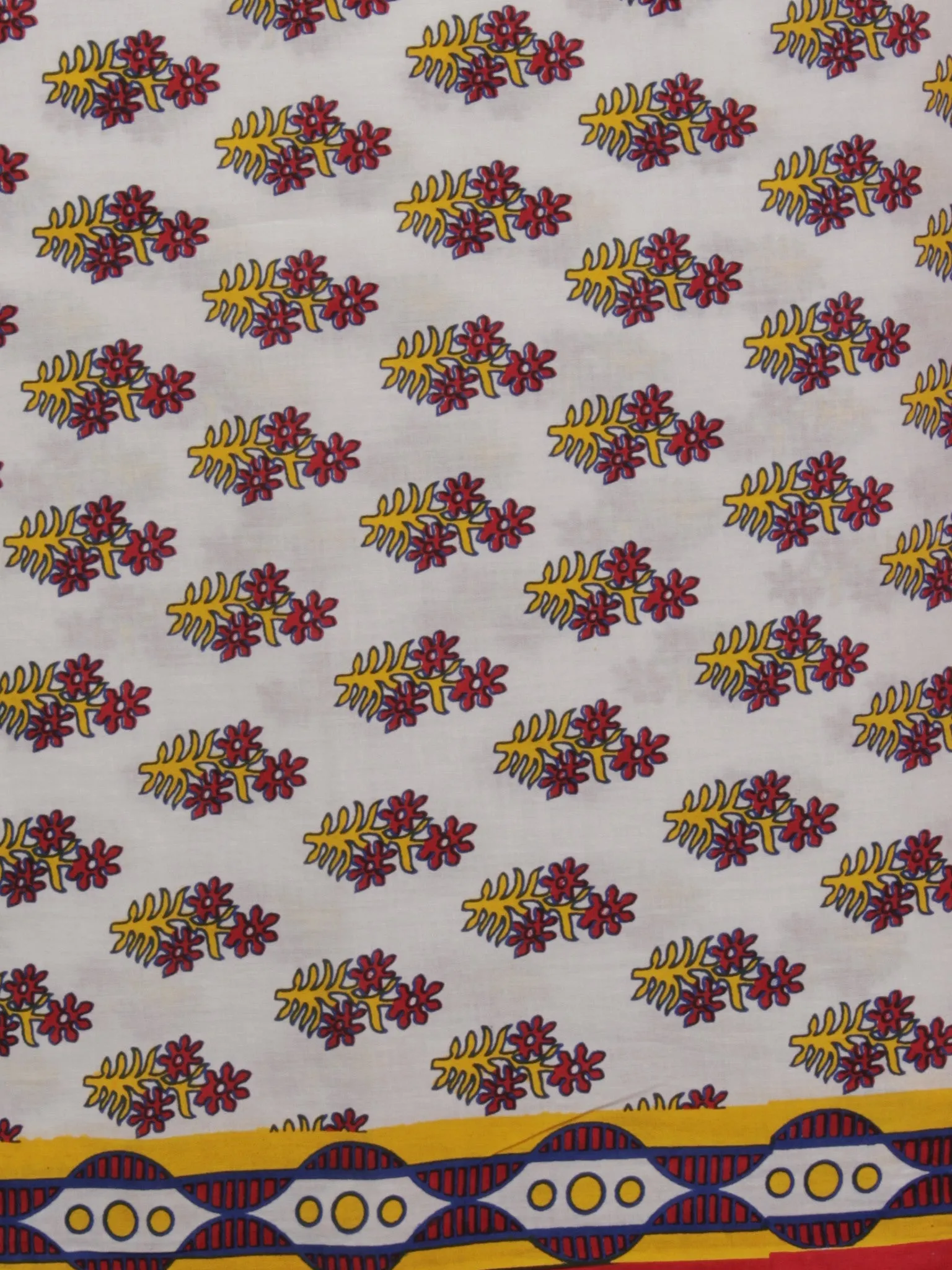 White Yellow Maroon Hand Block Printed Cotton Suit-Salwar Fabric With Chiffon Dupatta (Set of 3) - S16281282