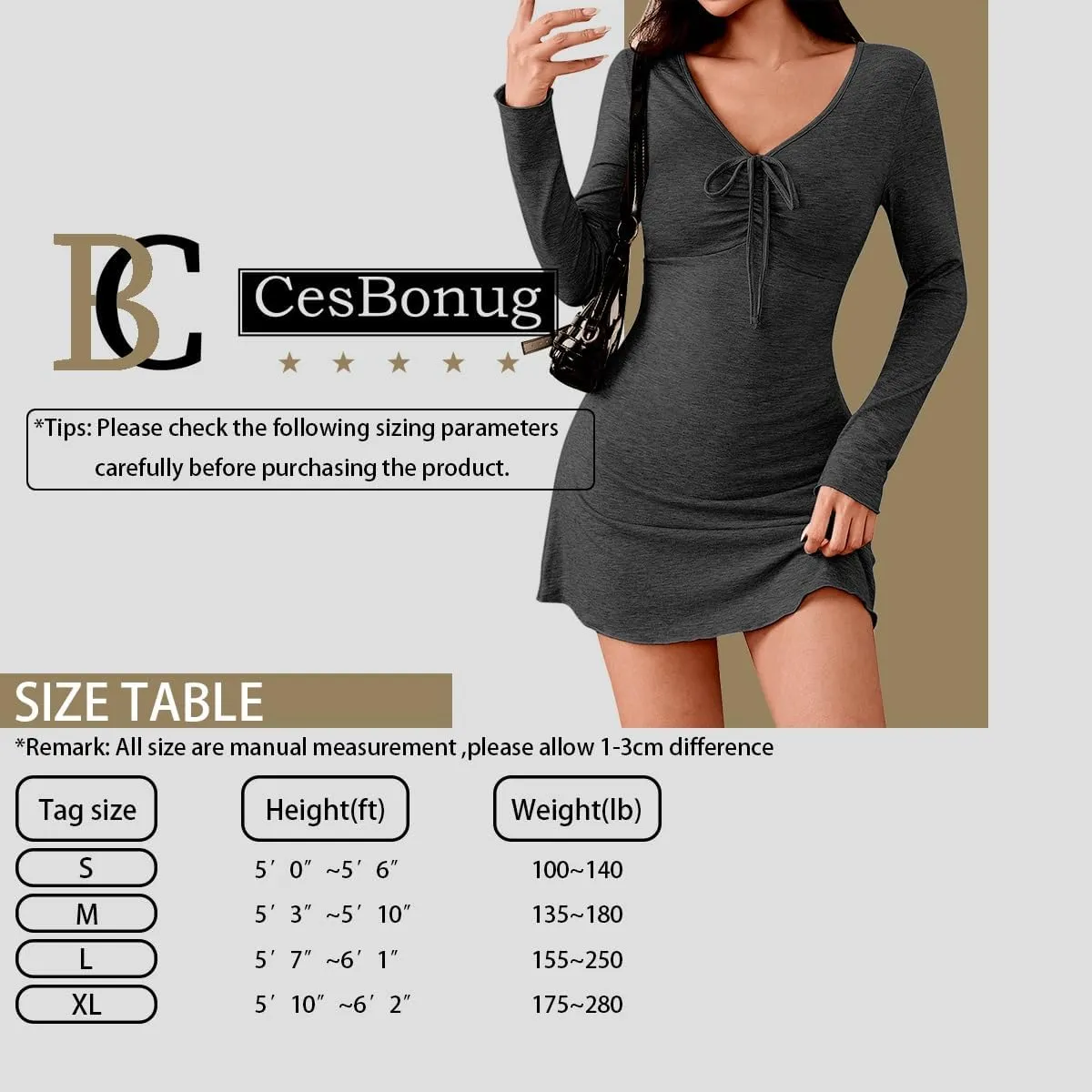 Women's Autumn and Winter New Long Sleeve V-Neck Slim Fit Bodycon Short Dress Slip