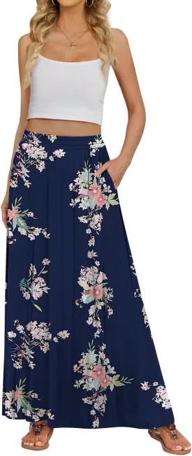 Women's Maxi Skirt Flowy High Waisted Casual Long Skirts with Pockets