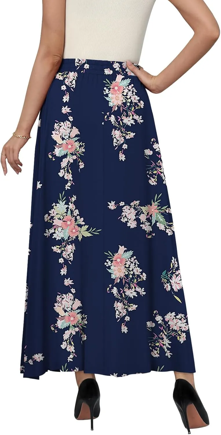 Women's Maxi Skirt Flowy High Waisted Casual Long Skirts with Pockets
