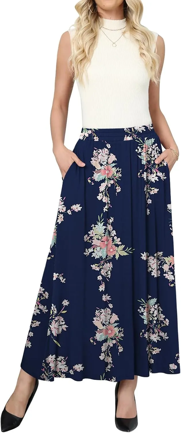 Women's Maxi Skirt Flowy High Waisted Casual Long Skirts with Pockets