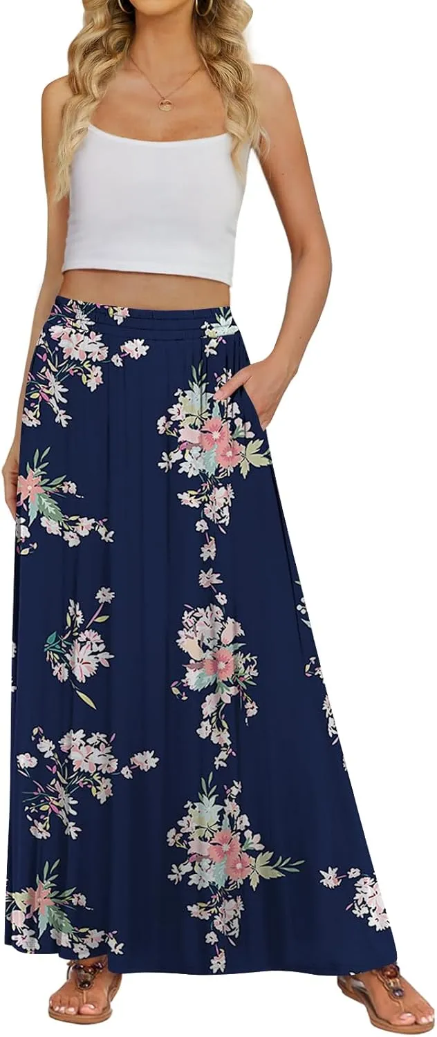 Women's Maxi Skirt Flowy High Waisted Casual Long Skirts with Pockets