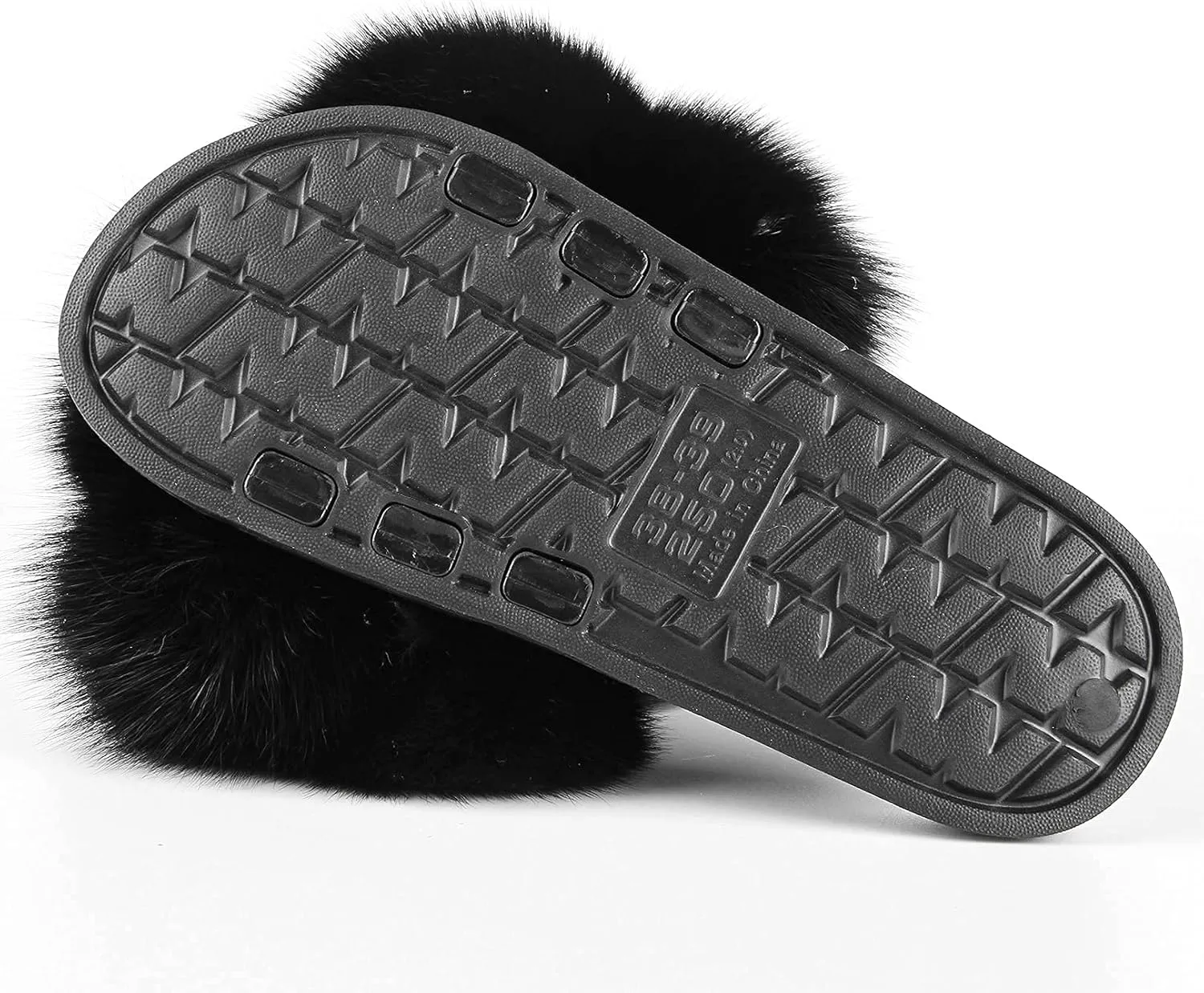 Women's Real Fox Fur Slides, Open-Toe Sandals, Indoor and Outdoor Non-Slip Slippers, Soft Pompom