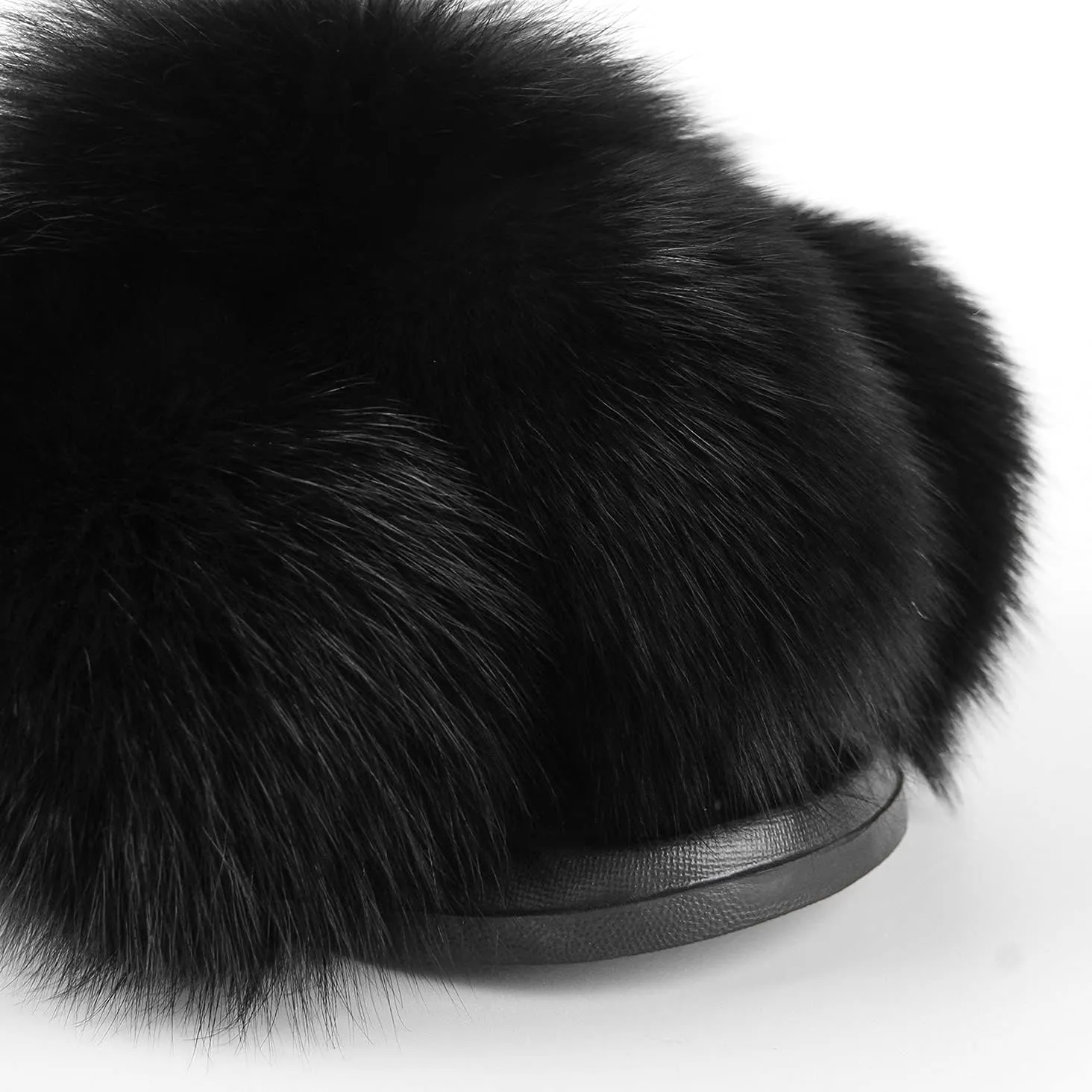 Women's Real Fox Fur Slides, Open-Toe Sandals, Indoor and Outdoor Non-Slip Slippers, Soft Pompom
