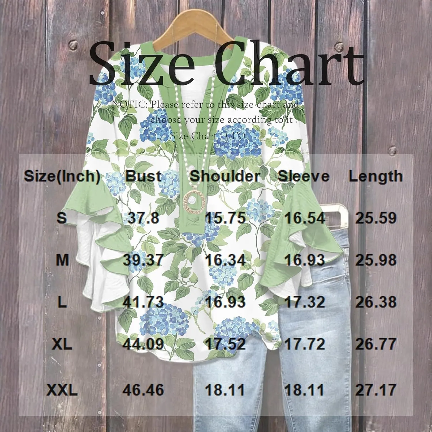 Womens Summer Tops 3/4 Length Sleeve Shirts for Women Plus Size Ruffle Sleeve V Neck Button Down Floral Tunic Tops