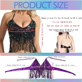 Wuchieal Women's Belly Dance Costume Sequin Bra Tassel Top with Chest Party Club Wear Bra Top
